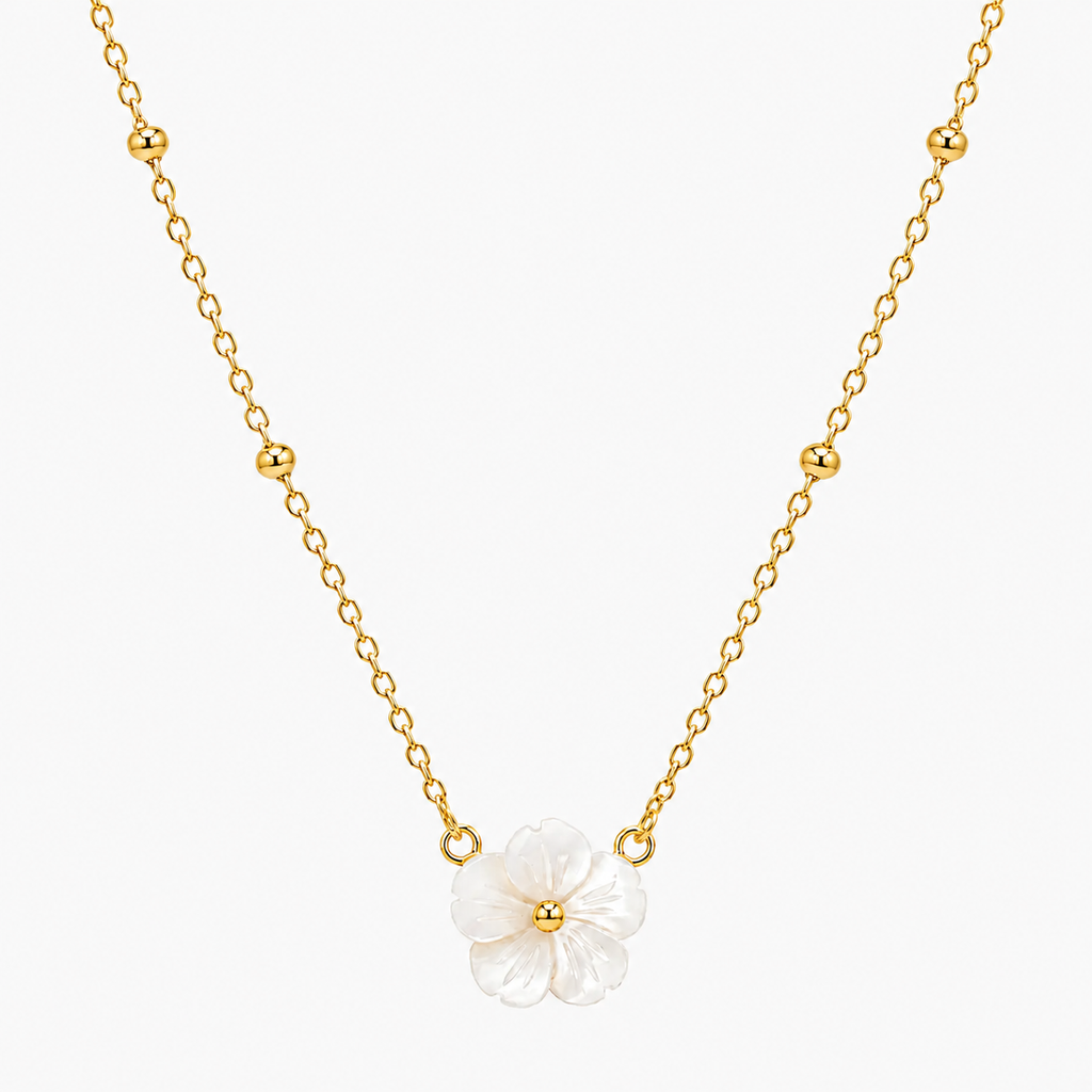 Colar Flor de Pérola Banhado a Ouro 18K