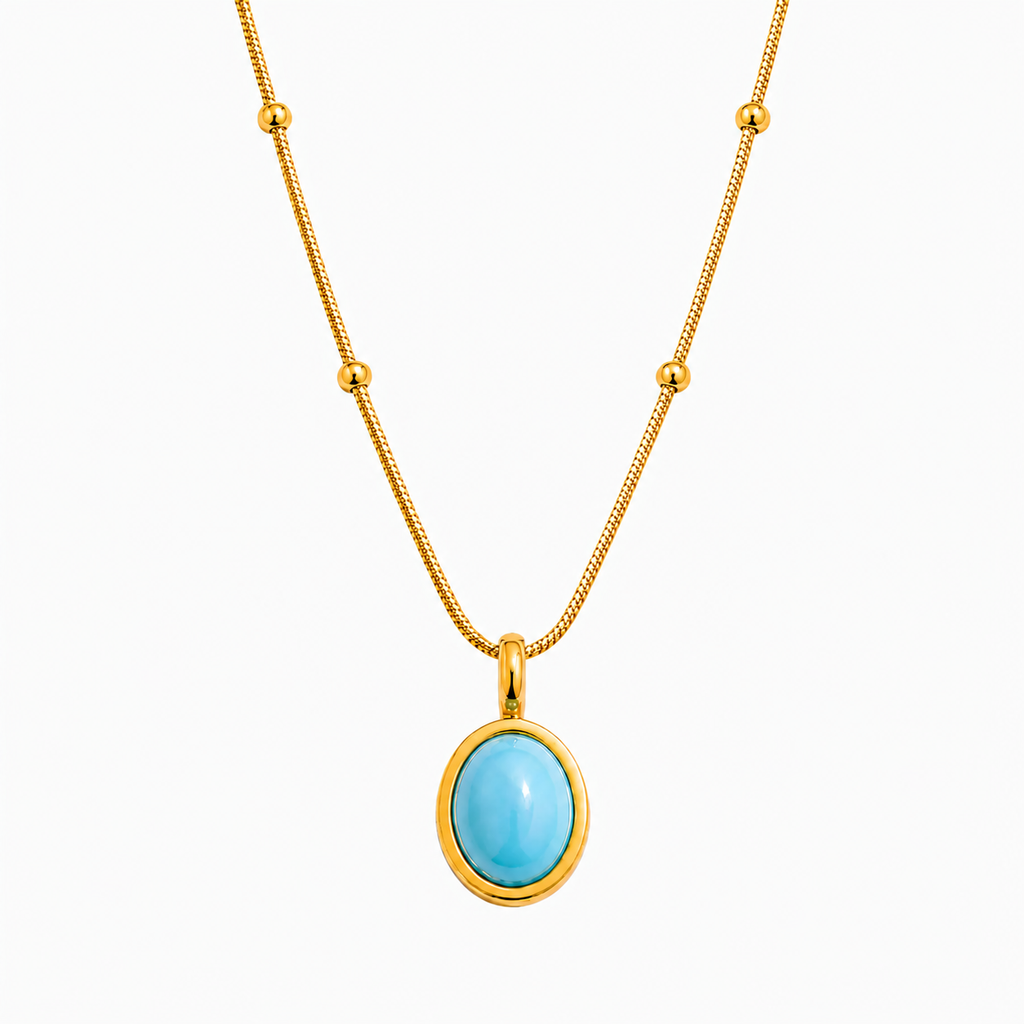 Colar Pedra Azul Banhado a Ouro 18K
