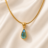 Colar Cristal Verde Banhado a Ouro 18K