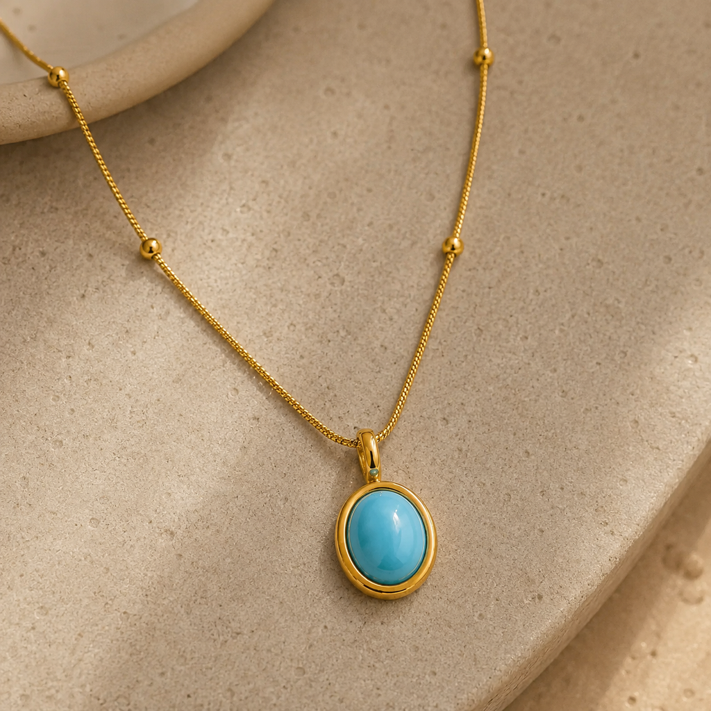 Colar Pedra Azul Banhado a Ouro 18K