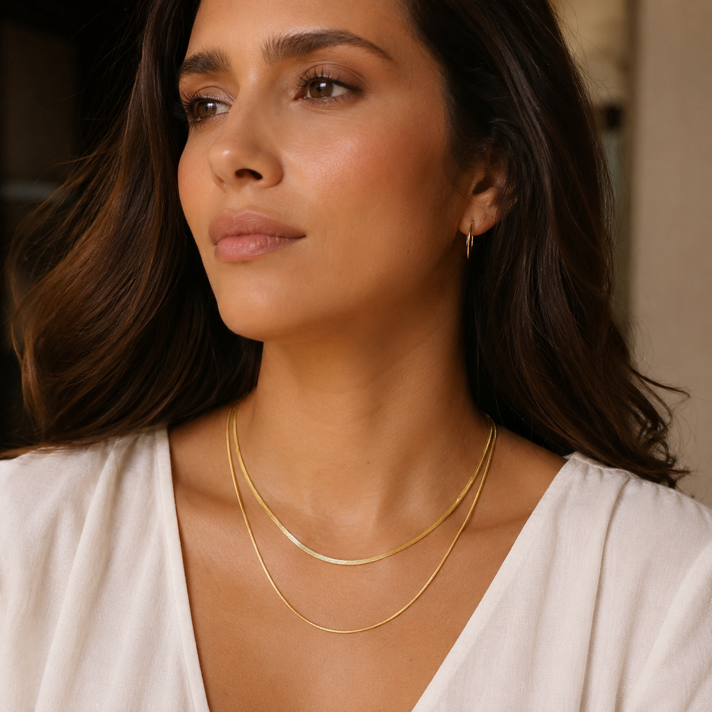 Colar Dupla Camada Banhado a Ouro 18K