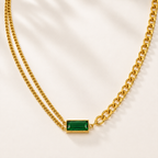 Colar Assimétrica Esmeralda Banhado a Ouro 18K