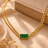 Colar Assimétrica Esmeralda Banhado a Ouro 18K