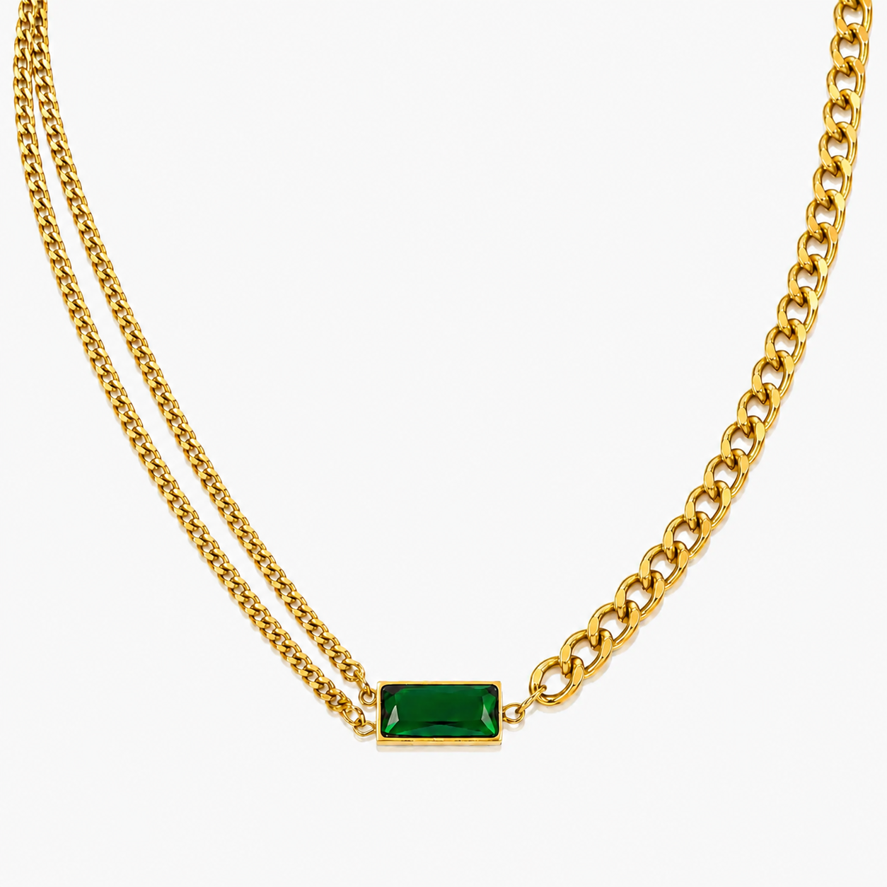 Colar Assimétrica Esmeralda Banhado a Ouro 18K