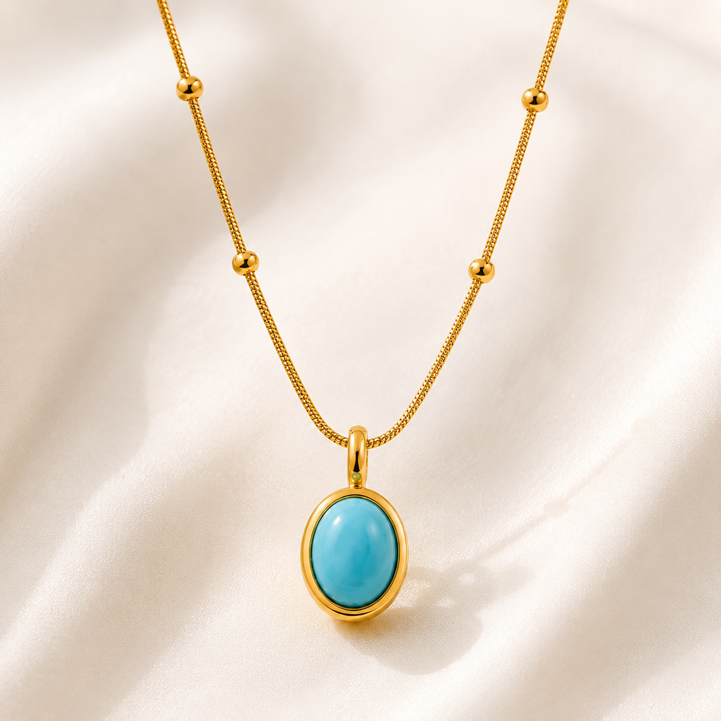 Colar Pedra Azul Banhado a Ouro 18K